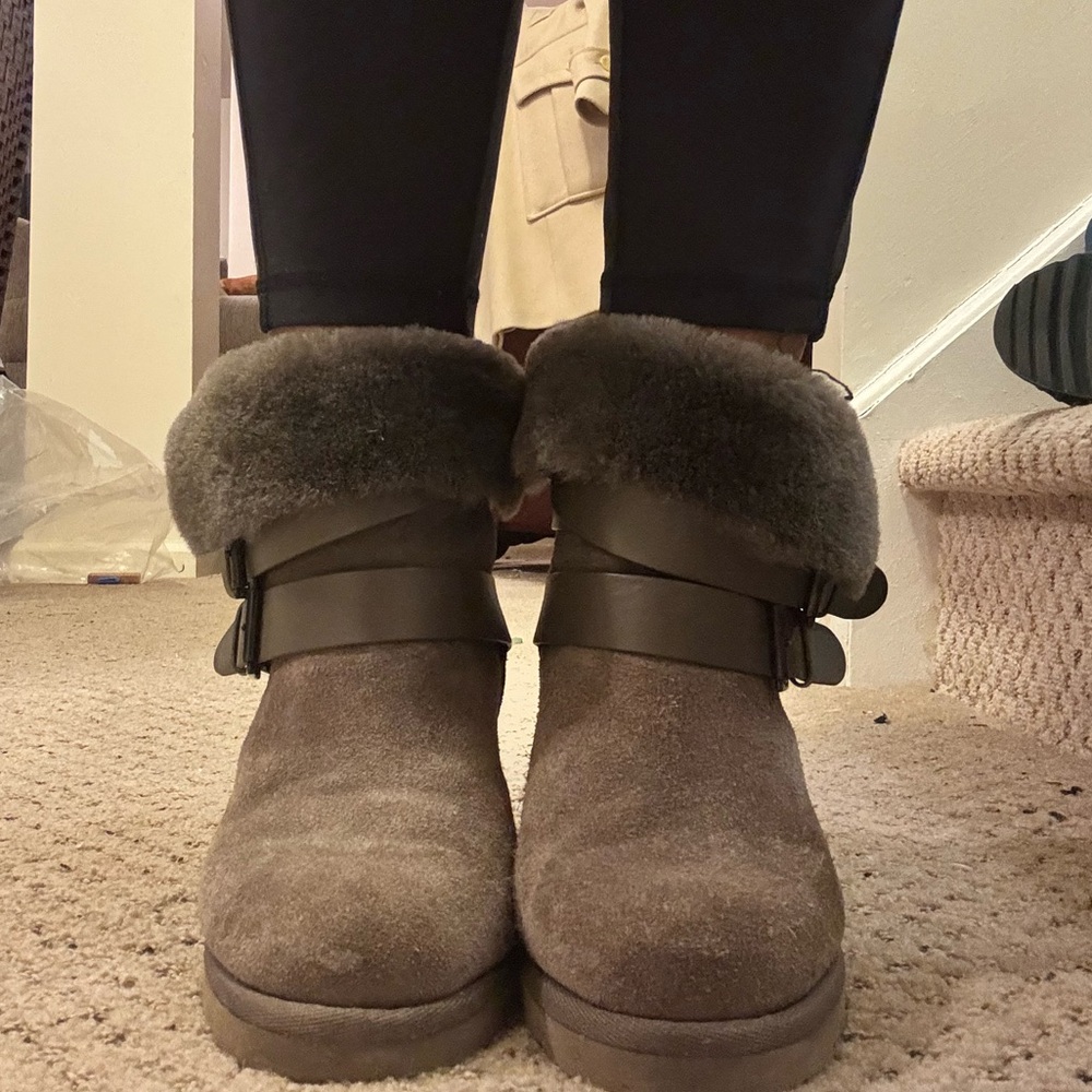 Ash Khaki Green Suede/Shearling Ankle Boots